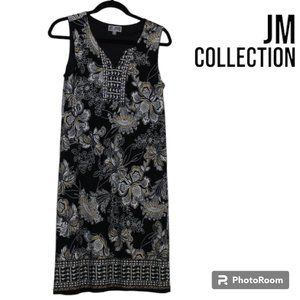 JM Collection Petite Sleeveless Black Print Shift Dress